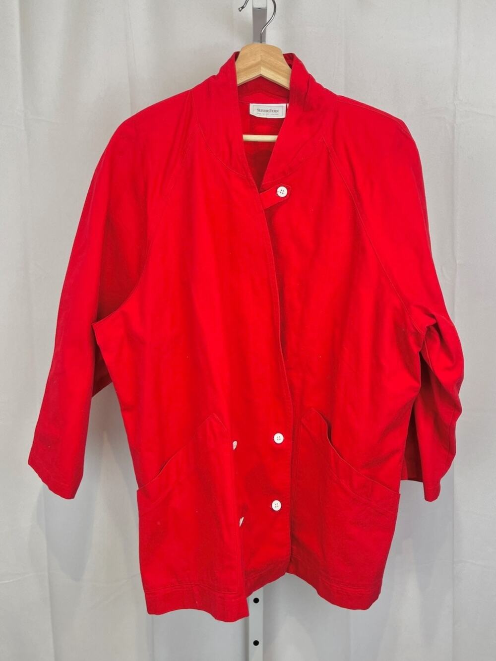 VTG SILVER FERN New Zealand Button Up 3/4 Sleeve Cocoon Jacket Cotton Red Size L
